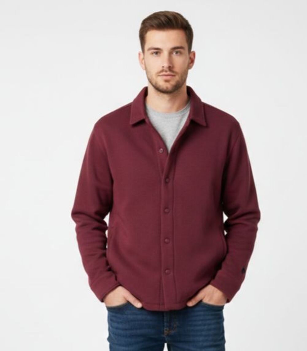 Fabletics Shacket The Go To Merlot Button Up Long Sleeve Mens Medium Maroon EUC